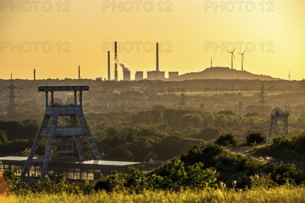 EON coal-fired power station Scholven, Gelsenkirchen, in the back, in front the double headframe of