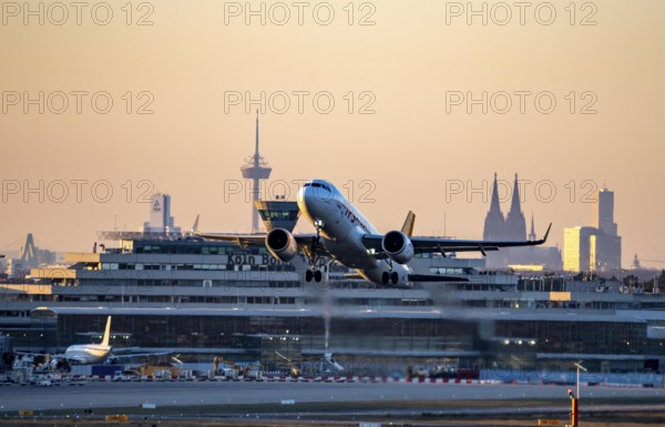 Pegasus Air aircraft taking off at Cologne-Bonn Airport, North Rhine-Westphalia, Germany, Europe