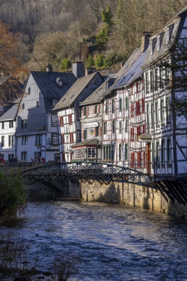 Monschau, Old Town, Eifel, North Rhine-Westphalia, Germany, half-timbered houses along the Rur, on