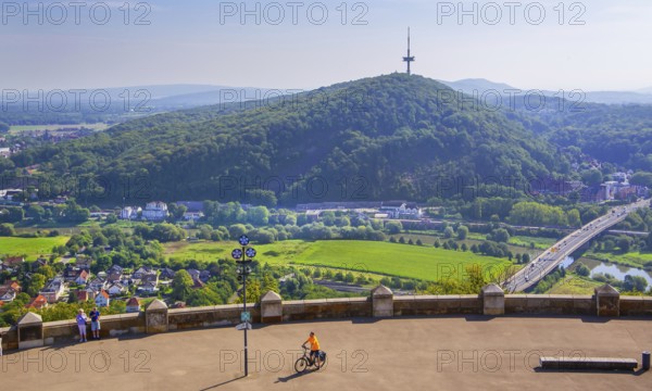 Terrace at the Kaiser Wilhelm Monument with a view of the Weser Valley, Porta Westfalica, Weser,
