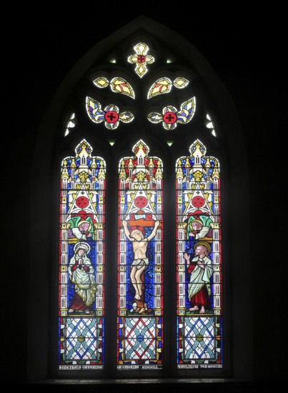 Stained glass picture Crucifixion of Jesus Christ, Church of Saint Mary, Uggeshall, Suffolk,