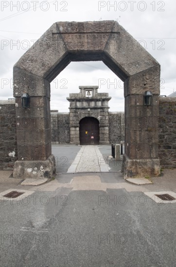 Entrance arches and doorway to Dartmoor prison, Princetown, Devon, England, UK