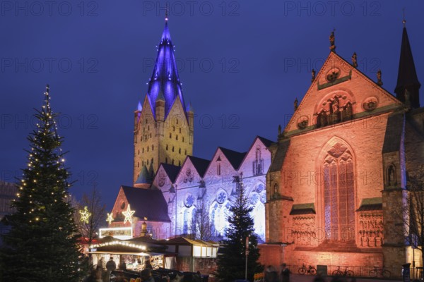 Paderborn Cathedral, St. Liborius, Christmas market, Blue Hour, Paderborn, Westphalia, North