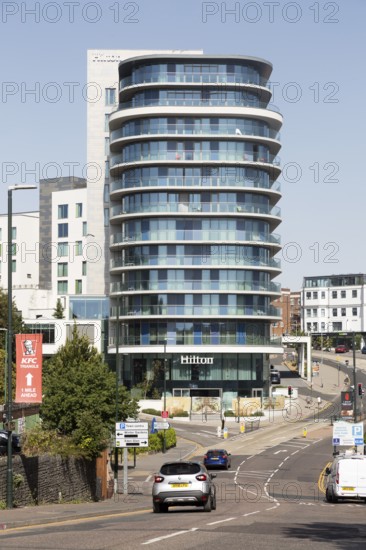 Modern architecture of Hilton Hotel, Bournemouth, Dorset, England, UK