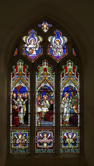 Victorian 19th century stained glass window, Badley church, Suffolk, England, UK by Frederick