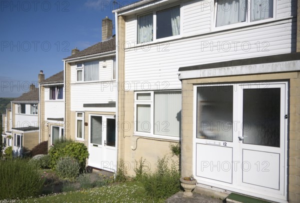 Suburban terraced housing dating from 1970s, Bath, Somerset, England, United Kingdom, Europe