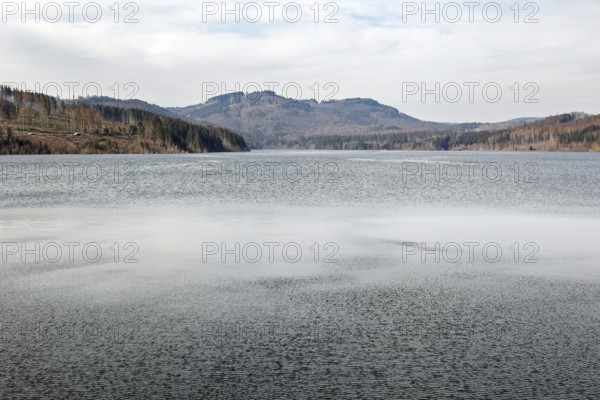 Dam of the Granetal dam. The dam has a capacity of 46.4 million cubic metres of water, Langelsheim,