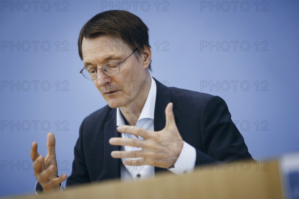 Karl Lauterbach (SPD), Federal Minister of Health, recorded during a press conference on the