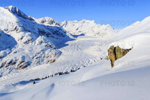 Wannenhörner and Aletsch Glacier in winter, Valais, Switzerland, Europe
