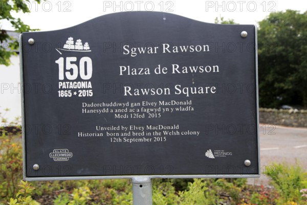 Patagonia Welsh colony memorial, Rawson Square, Blaenau Ffestiniog, Gwynedd, north Wales, UK