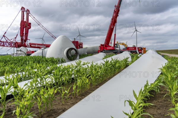 Repowering, dismantled Enercon E-58 wind turbine in a wind farm near Issum, 9 older wind turbines