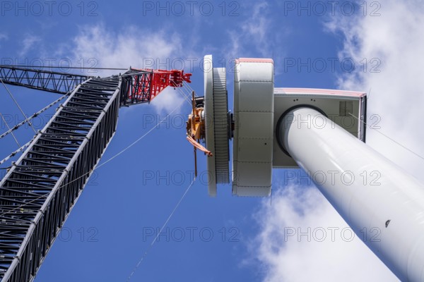 Erection of a wind turbine, wind energy plant, assembly of the ring generator, with a crawler
