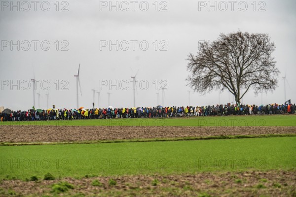 Demonstration against the demolition of the lignite village of Lützerath, from the village of