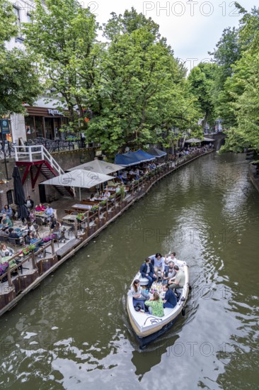 Restaurants, pubs on the Oudegracht, canal, canal in the historic centre of Utrecht, Netherlands