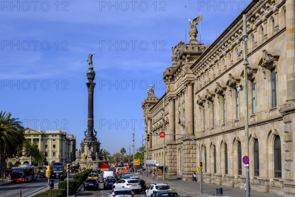 At the harbour, customs building, Duana de Barcelona, behind Columbus Column, Barcelona, Catalonia,