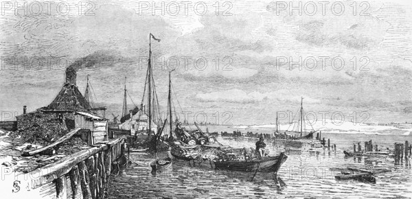 Harbour scene of Klaipeda or Memel, Baltic Sea, Lithuania, harbour scene, quay, building, ship