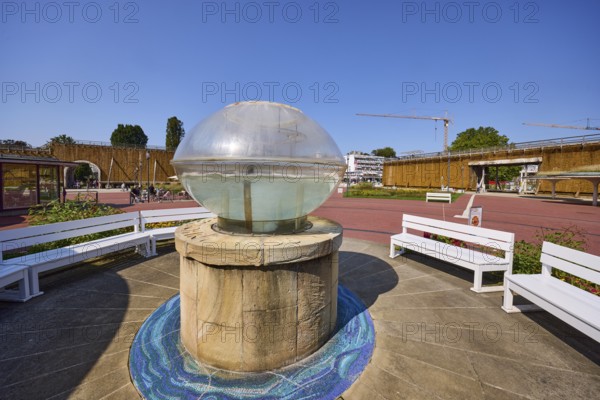 Ball of brine against a blue sky in front of the salt cave and brine grotto in Bad Salzuflen, Lippe