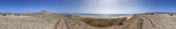 360° panorama, hiking trail above Playa de Sotavento, Jandia, Fuerteventura, Canary Islands, Spain,
