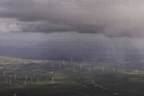Aerial view of wind turbines, taken near Wischhafen, 25/03/2024