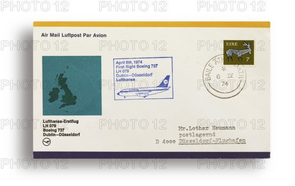 First flight letter, first flight cover, Lufthansa first flight LH079 with Boeing 737 from Dublin,