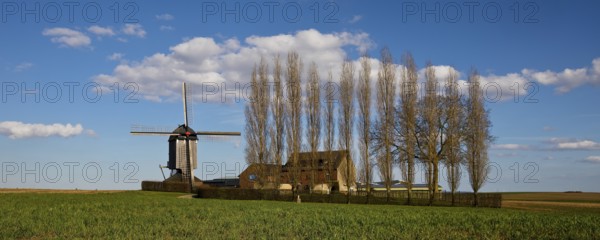Historic Düppelsmühle, trestle windmill on a ridge near Titz, Düren district, Lower Rhine, North