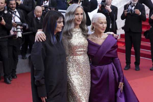 Cannes, France, 24.5.2024: Iris Berben, Andie MacDowell and Dame Helen Mirren at the premiere of La