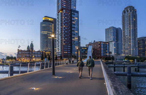 High-rise buildings at Kop van Zuid, at the Rijnhaven harbour basin, Rijnhavenbrug, bridge, Hotel