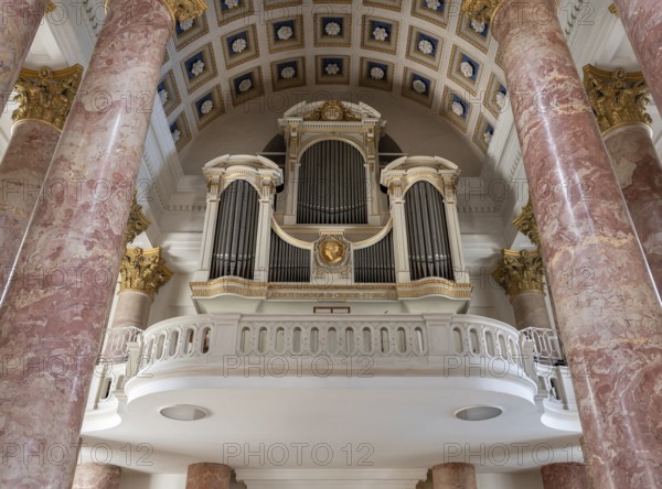 Organ gallery in St Elisabeth's Church, construction started in 1785, completed in 1903, Nuremberg,