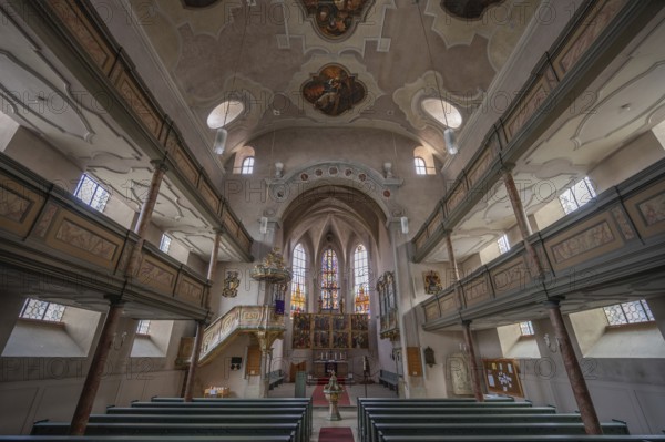 Interior with altar of the Protestant Church of St. Mary, baroqueised in the 18th century,