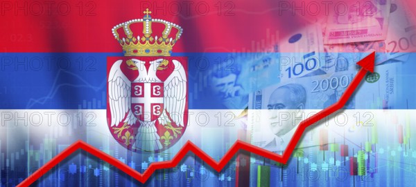 Serbian financial growth concept, economic recovery. Serbia economy growth on financial graph