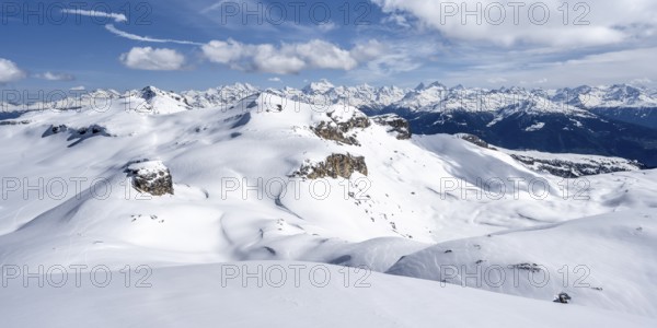 Mountain landscape with snow, view from the summit Wisshore to the Pointe de la Plaine Morte,