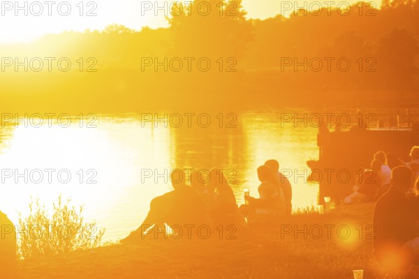 Summer evening at the Blue Wonder on the Elbe, Dresden Loschwitz, Dresden, Saxony, Germany, Europe
