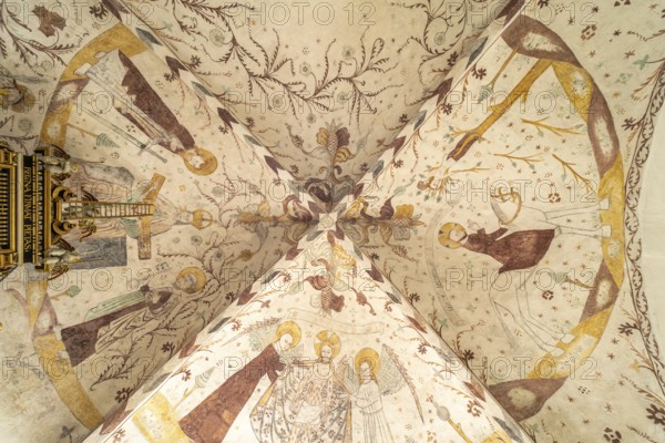 Religious frescoes by the Elmelunde Master in the church of Elmelunde, Mön Island, Denmark, Europe