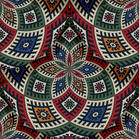 Seamless Latvian embroidery circular pattern, vector template for your design