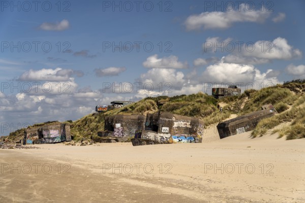World War II bunker on the beach at Leffrinckoucke on the Côte d'Opale or Opal Coast, France,