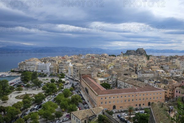 Corfu Town, Corfu, Greece, City overview Corfu Town with the Old Harbour, the Greek Orthodox Church