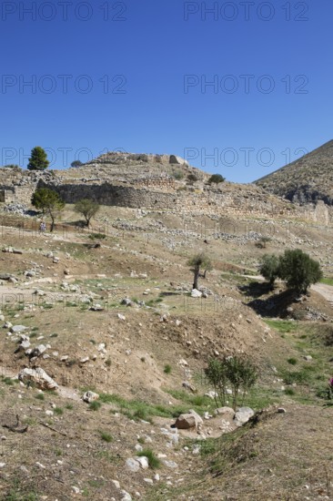 Citadel with walls, Mycenae, Greek archaeological site, Argolis, Peloponnese, Greece, Europe