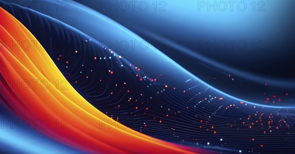 Abstract illustration of digital wave forms and circuits converging to form abstract symbols of
