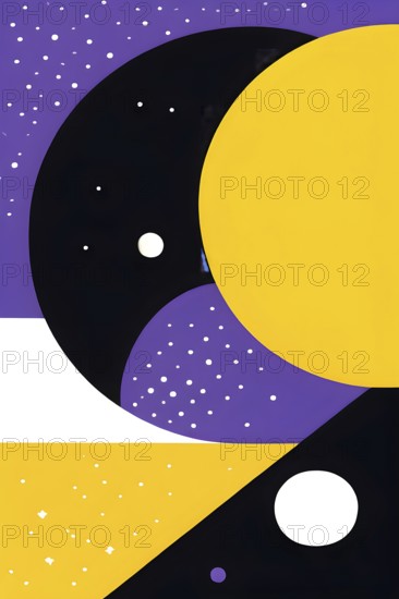 Minimalist illustration featuring abstract shapes in purple and yellow color accent symbolizing fun