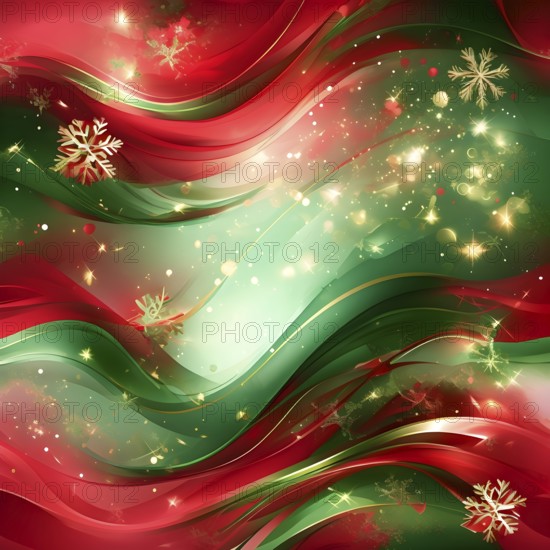 Abstract wallpaper illustration of Christmas symbols for gift cards, swirling shapes and lines, in