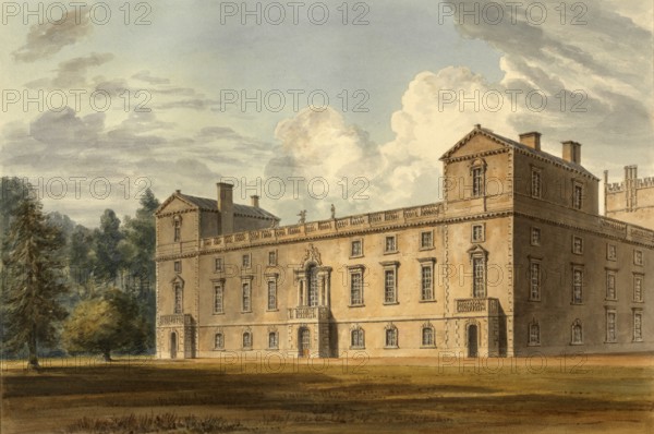 South-east view of Wilton House, at Wilton near Salisbury in Wiltshire, England, digitally restored
