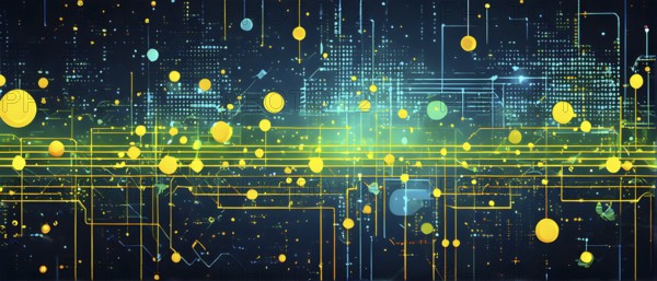 Abstract wallpaper illustration, symbol for artificial intelligence, lines, dots and pattern,