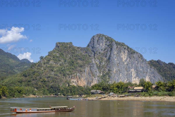View over the Mekong at the Pak Ou Caves, Luang Prabang Province, Laos, Asia
