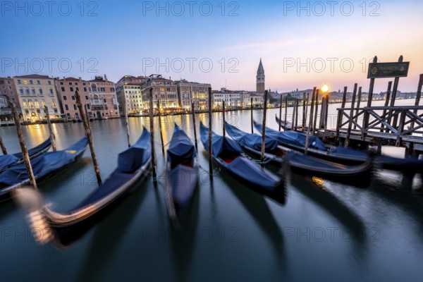 Venetian gondolas, boat dock at the customs office on the Grand Canal, Gondola Traghetto Dogana,