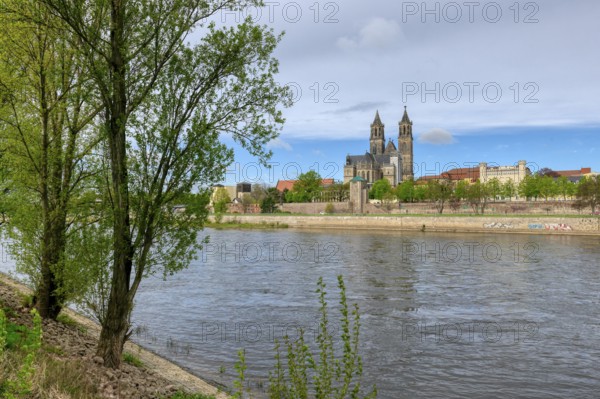Protestant gothic Magdeburg cathedral or Cathedral of Saints Maurice and Catherine along the Elbe