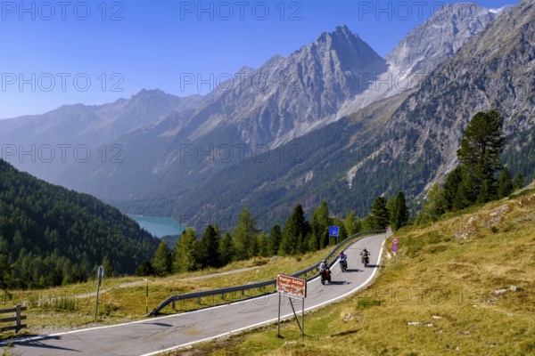 Pass road with a view of Lake Antholz, Staller Sattel, between the Antholz Valley, South Tyrol