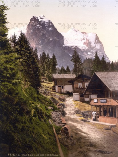 Rosenlaui, mit Sägewerk, Bernese Oberland, Switzerland, Historic, digitally restored reproduction