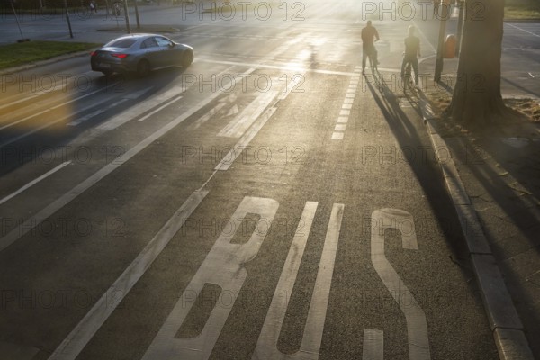 Cycle path against the light. Marking on the road. Berlin, Germany, Europe
