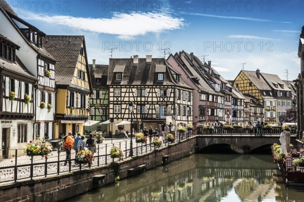 Picturesque colourful half-timbered houses, La Petite Venise, Colmar, Alsace, Bas-Rhin, France,