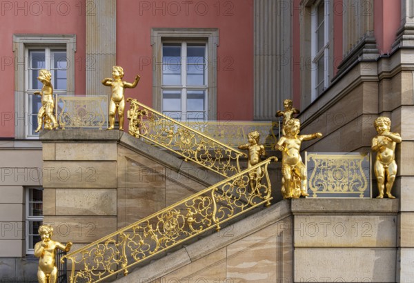 Putti on the flag staircase at the state parliament building, Potsdam, Brandenburg, Germany, Europe